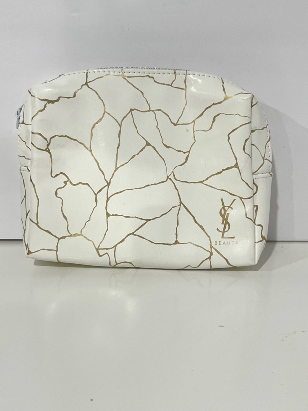 YSL White & Gold Cosmetic Pouch